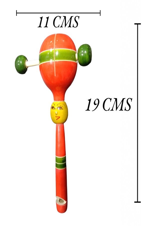 UPBEAT Wooden Baby Teether Rattle with Built-in Whistle (Color May Vary) (Pack of 1) | Musical Sensory Toy for Kids | Eco-Friendly Baby Rattle I Rhythm Instrument for Kids I Montessori Rattle - Image 2